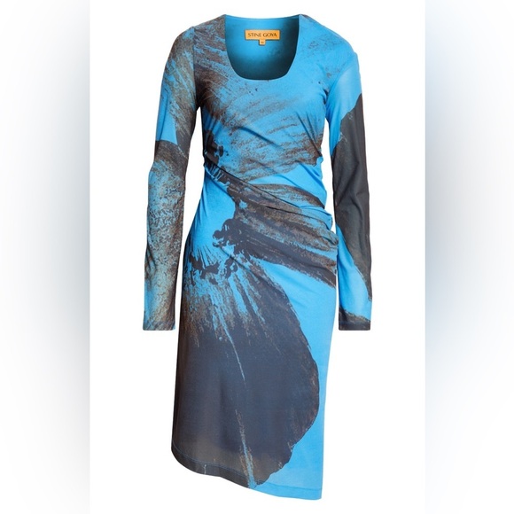 Stine Goya Leonora Dress Abstract Floral Long Sleeve Asymmetric Dress BROKEN ZIP - Picture 6 of 11